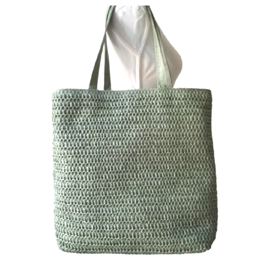 NWT Sonoma Summer/Beachy/Travel Olive/Army Green Lined Straw Large Tote